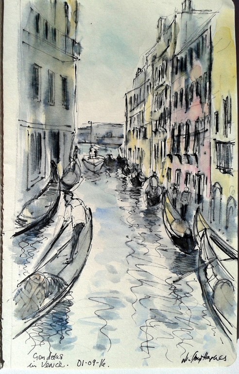 Gondolas Venice en plein air sketch  NFS